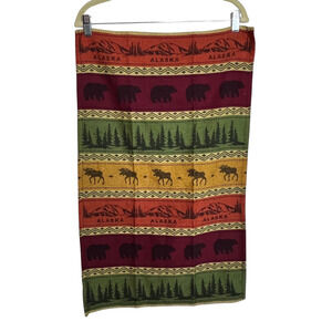 Alaska Wildlife Cotton Dishtowel 28 x 17 Bears Moose Mountains Cabin Lodge Decor